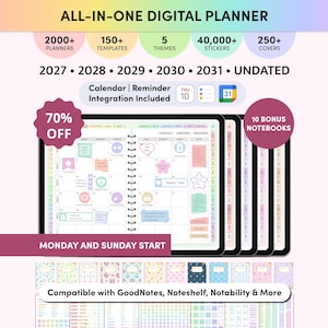 Digital Planner 2027, 2028, 2029, 2030, 2031, Undated, GoodNotes Planner, iPad Planner, Daily, Weekly, Monthly, GoodNotes Template