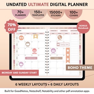 Undated Digital Planner, GoodNotes Planner, iPad Planner, Notability Planner, Boho Digital Planner, Daily Planner, Weekly Planner