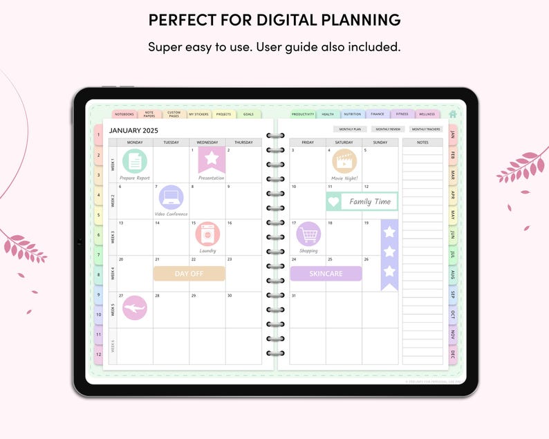 Digitala planeringsklistermärken i regnbågsfärg, GoodNotes-klistermärkesbok, pastellfärgade iPad-klistermärken, förbeskurna PNG-klistermärken, självhäftande anteckningar, vardagsklistermärken bild 5