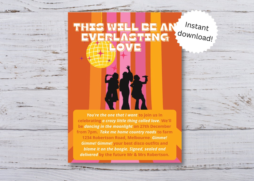 Digital Engagement Party Invitation, Disco Invitation, Birthday Invitation, 70s Disco Party