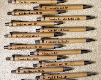 Bambus Kugelschreiber Geschenk Wunschgravur, Personalisierbar, Holz, blaue Tinte, schwarze Tinte