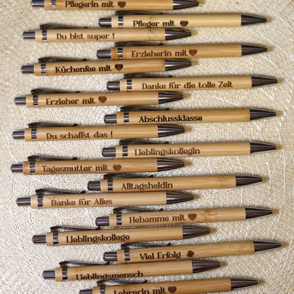 Bambus Kugelschreiber Geschenk Wunschgravur, Personalisierbar, Holz, blaue Tinte, schwarze Tinte