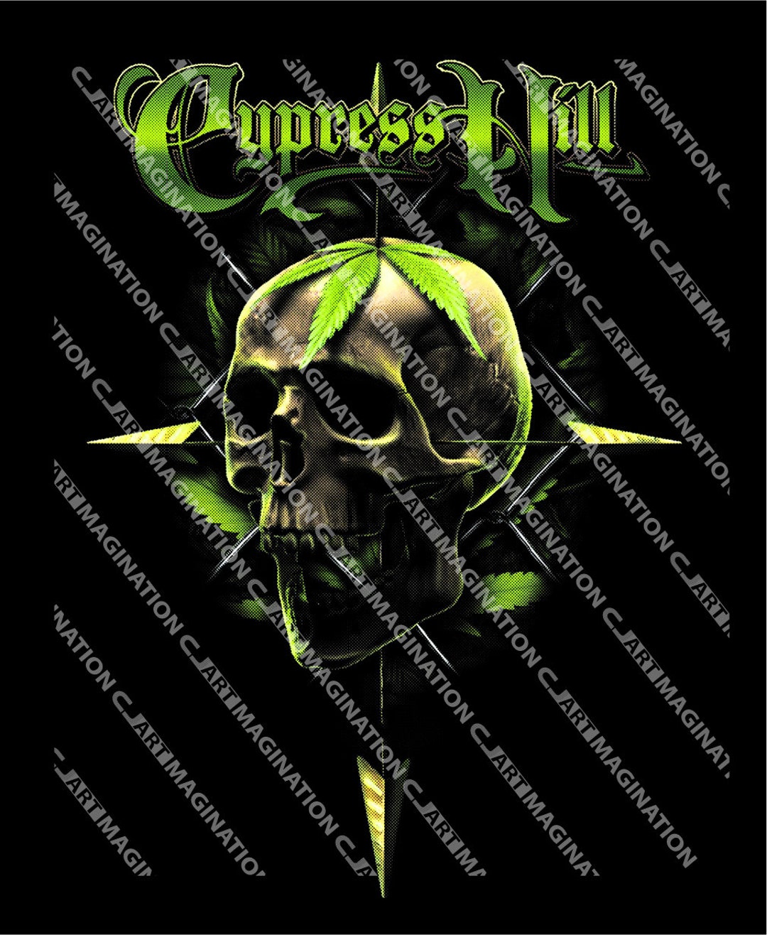 Cypress Hill Weed Skull 1988 LA Vintage T-Shirt Washed Black