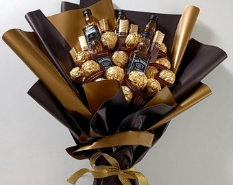 Edible bouquet of flowers -miniatures by Jack D -perfect gift for a man - Ferrero Rocher - Merci