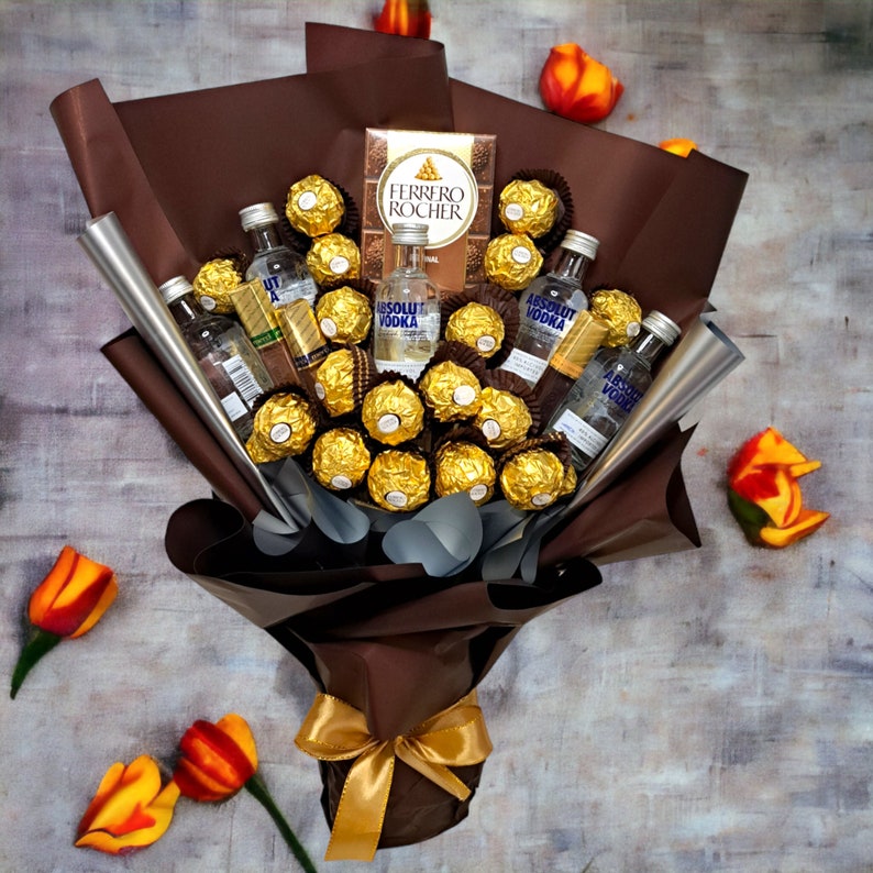 Essbarer Blumenstrauß Absolut Vodka Ferrero Rocher Merci Bild 3