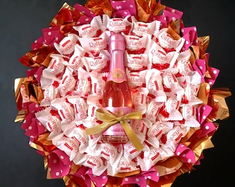 Chocolate bouquet, Raffaello bouquet, gift for women, edible bouquet - Raffaello & wine