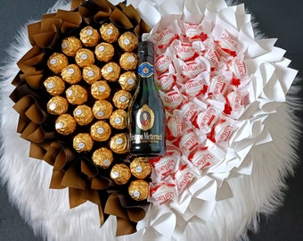 Chocolate bouquet, Ferrero bouquet, Raffaello bouquet, Fürst von Metternich sparkling wine, wedding gift, birthday gift