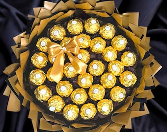 Edible Flower Bouquet- Handmade Personalized Gift for Men, Women. Bouquet of chocolates, Ferrero Rocher