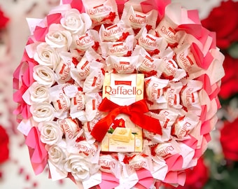 Chocolate bouquet, Raffaello bouquet, Edible bouquet - Raffaello, Soap roses, Raffaello bar, Gift for women