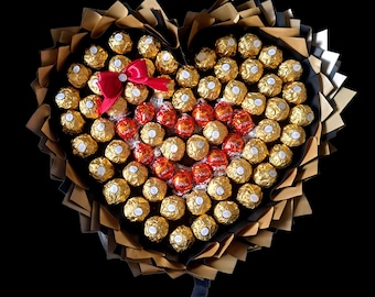 Edible Flower Bouquet- Handmade Personalized Gift for Men, Women. Bouquet of chocolates, Ferrero Rocher, Lindt, chocolate