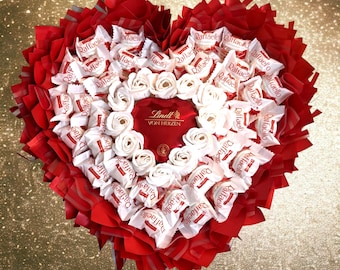 Chocolate bouquet, Raffaello bouquet, Lindt bouquet, soap roses gift, gift for women and men, edible bouquet "Lindt from the heart