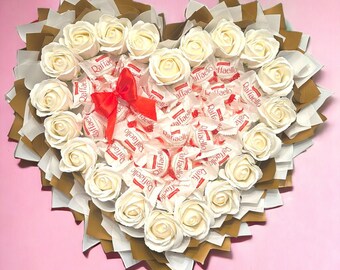 Chocolate bouquet, Raffaello bouquet, soap roses, gift for women, edible flower bouquet - Raffaello White