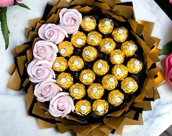 Edible Flower Bouquet- Handmade Personalized Gift for Men, Women. Bouquet of chocolates, Ferrero Rocher, soap roses