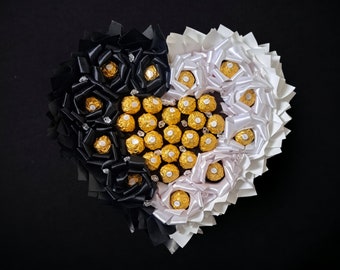 Chocolate bouquet, Ferrero Rocher bouquet, gift for women and men, edible flower bouquet - elegant, Ferrero Rocher + eternal roses