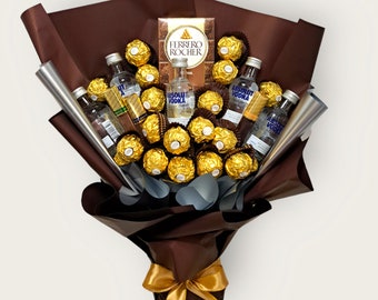 Essbarer Blumenstrauß - Absolut Vodka - Ferrero Rocher - Merci