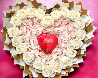 Chocolate bouquet, Raffaello bouquet, Lindt bouquet, gift for women and men, edible bouquet - from the heart White