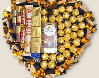 Essbarer Blumenstrauß - Glamour Set, Ferrero Rocher,  Merci Tafel, Giotto, Merci, Twix