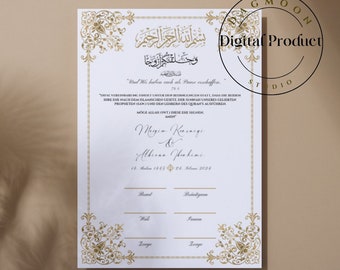 Acte de mariage islamique | Dini Nikah | Certificat Nikkah, certificat Nikkah de luxe, Téléchargement numérique PDF