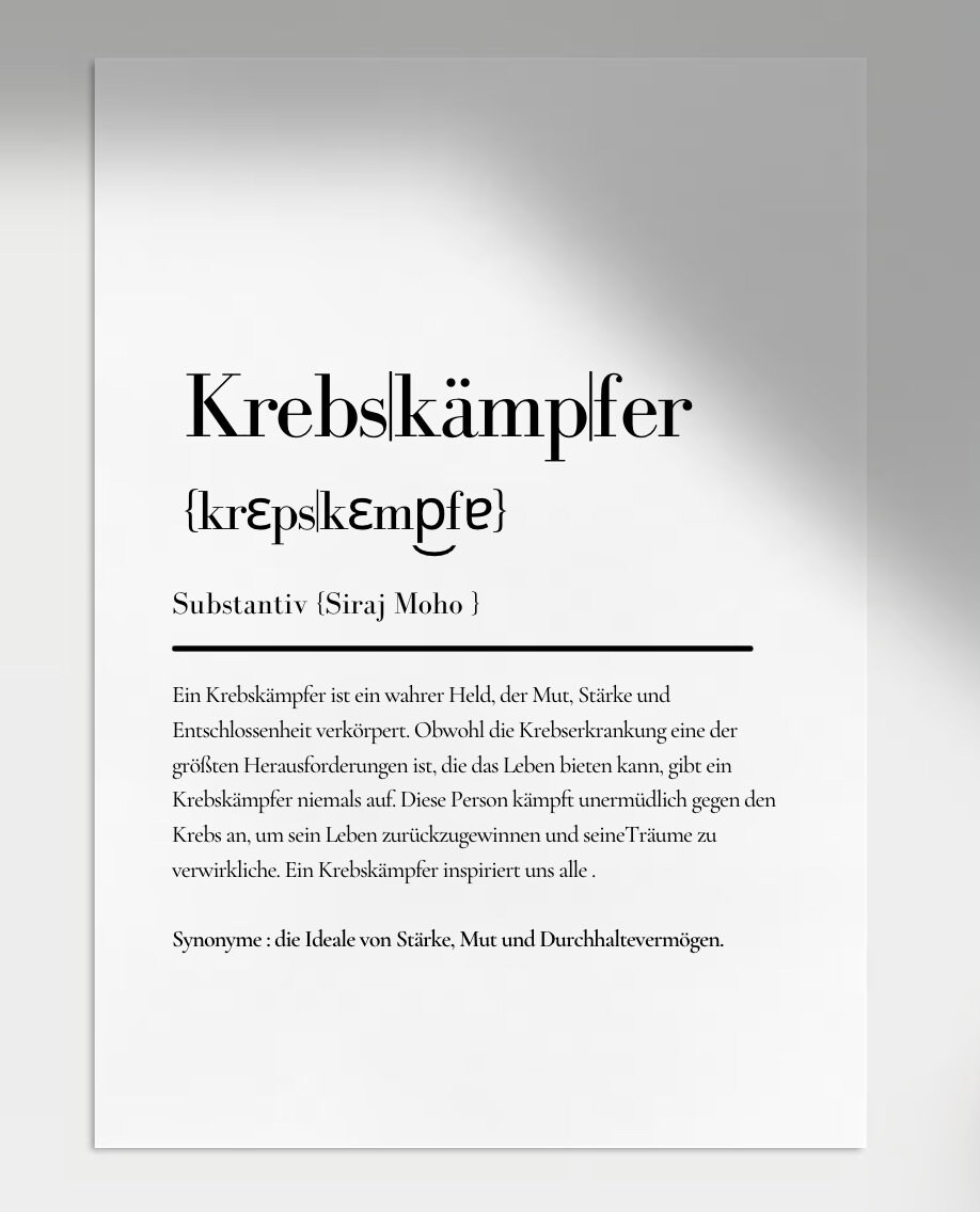 Cancer FIGHTER Definition Card Encourager Gift Cheer up Cancer Cancer