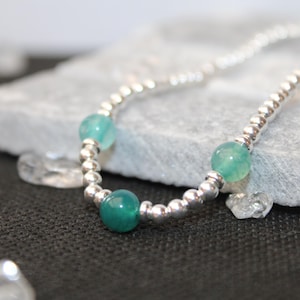 Silver and Blue Green Agate Bracelet Sterling Silver Genuine S925 Stamped Crystal Alphabet stretch band