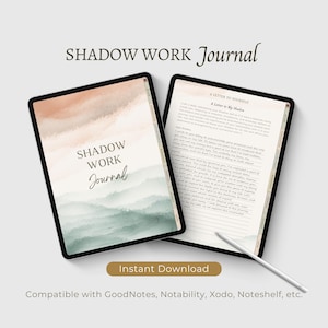 Diario digital de trabajo con la sombra, indicaciones guiadas para el diario, diario de terapia de salud mental, cuaderno de trabajo de la sombra interior, libro de sombras, diario de bienestar.