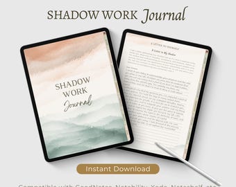 Shadow work journal digital, guided journal prompts, mental health therapy journal, inner shadow workbook, book of shadows, wellness journal