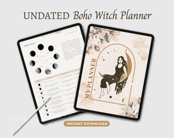 Agenda digital de brujas: Boho Moon Journal para GoodNotes (sin fecha)