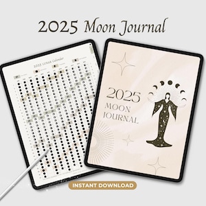Digital Moon Journal, 2025 Lunar Calendar, witchy grimoire journal, moon zodiac, astrology planner, book of shadows, moon phases journal