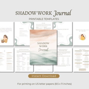 Plantillas imprimibles del diario de trabajo de sombras, indicaciones de diario guiado, diario de terapia de salud mental, libro de trabajo de sombra interior, libro de sombras