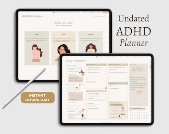 ADHD Digital Planner: Undated Weekly, Daily, Monthly (Goodnotes, iPad)