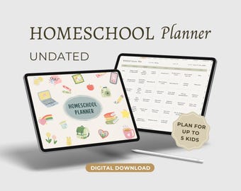 Digital homeschool planner undated, K-12, up to 5 kids, academic planner, GoodNotes iPad planner, weekly lesson plan, assignment tracker