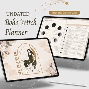 Witchy digital planner undated, goth journal, GoodNotes Notability iPad planner, tarot journal, dream journal, boho modern witch planner