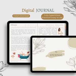 Cyfrowy dziennik z hiperłączami: minimalistyczny, pastelowy notatnik kwiatowy na iPada (do pobrania w wersji cyfrowej)