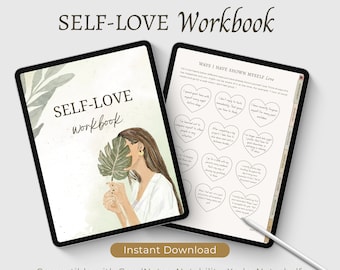 Self-love workbook, self-care planner, GoodNotes digital guided journal, mental health, wellness gift, mindfulness and gratitude journal
