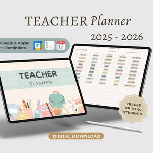 Digital teacher planner Aug 2025-Jul 2026, back to school, academic planner, teacher templates, GoodNotes Ipad planner, weekly lesson plan