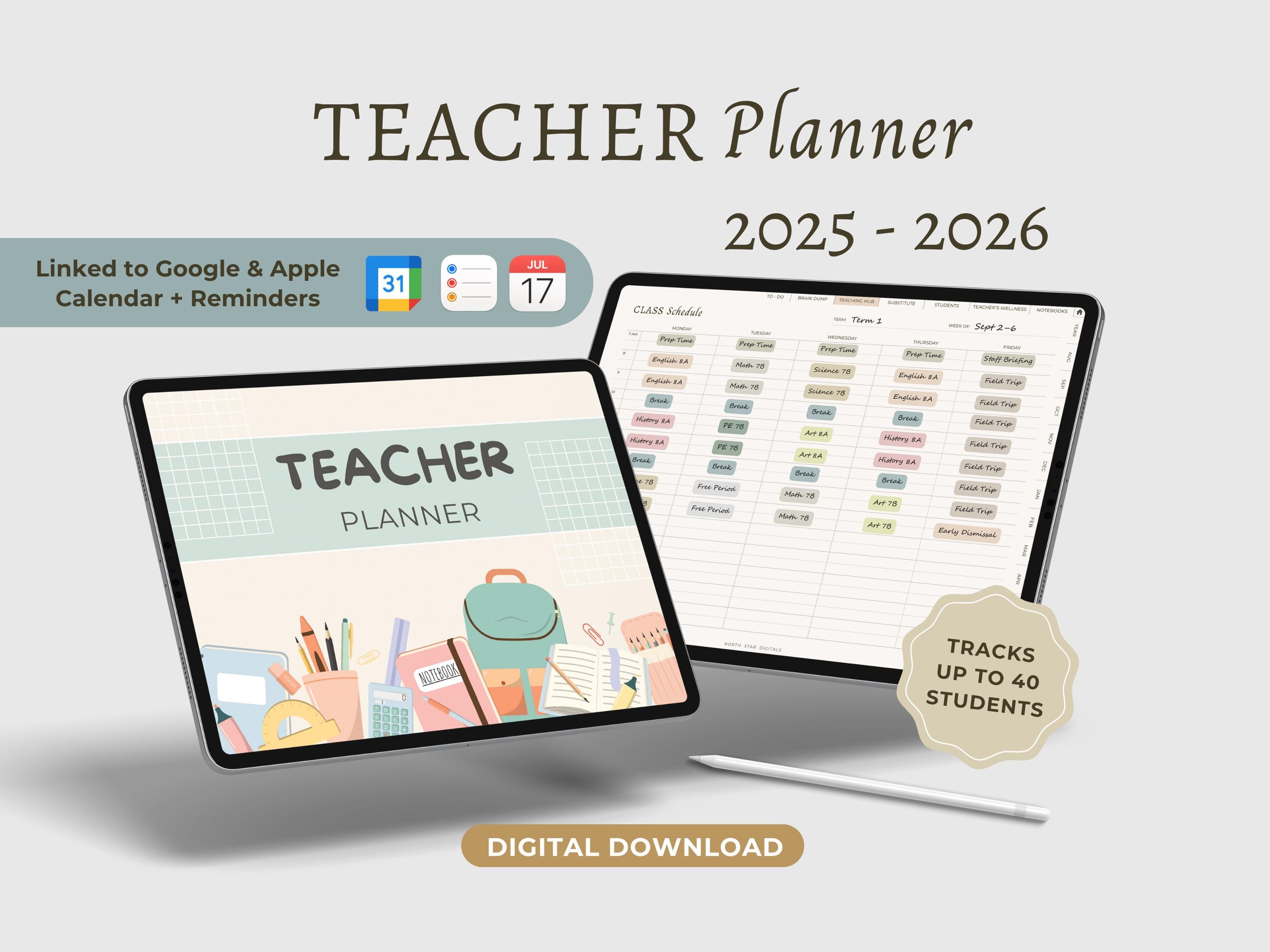 Digital teacher planner Aug 2025-Jul 2026, back to school, academic planner, teacher templates, GoodNotes Ipad planner, weekly lesson plan