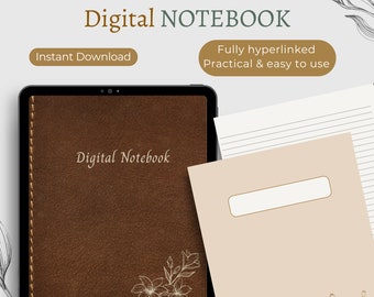 Digital notebook vintage pastel GoodNotes notebook template digital daily journal 12 hyperlinked tabs lined grid Cornell student notebook