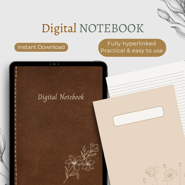 Digitales Notizbuch Vintage Pastel GoodNotes Notebook Vorlage digitales Journal mit 12 verknüpften Tabs liniertes Gitter Cornell Schüler Notebook