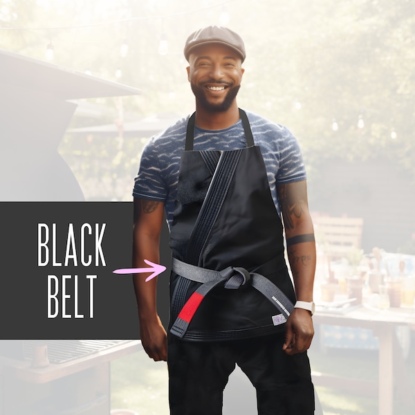 BJJ BBQ Apron - Black Belt, Perfect BJJ Graduation Gift, All belt colors available, Straps match belt color, Brazilian Jiu-jitsu Gift