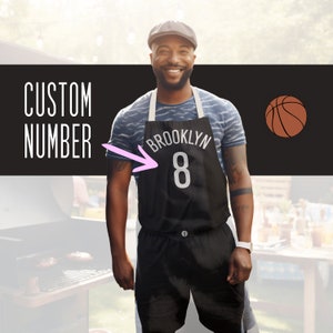 Brooklyn Nets BBQ Apron, Personalized Shirt Number, Customizable Brooklyn Nets Player Apron, BBQ Apron, NBA Gift Idea, Team Spirit Apron