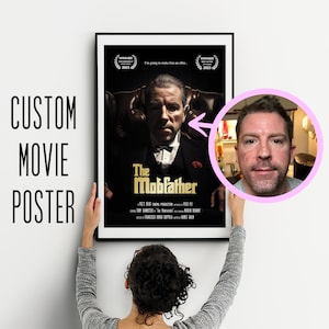 Cartaz de filme de máfia personalizado - Arte emoldurada premium ou download digital - Troca de rosto, texto personalizado, tudo personalizado! Presente para amantes de filmes