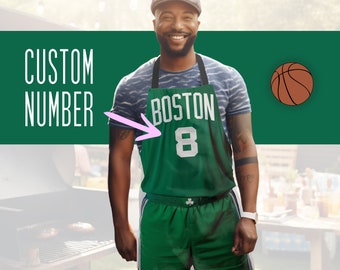 Grembiule da barbecue Boston Celtics, Numero di maglia personalizzato, Grembiule giocatore Celtics personalizzabile, Grembiule da barbecue, Idea regalo NBA, Grembiule Spirito di squadra