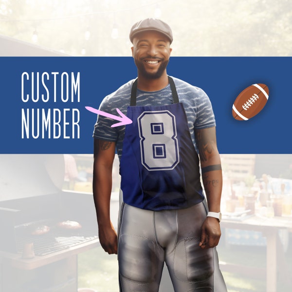 Dallas Cowboys BBQ Apron, Personalized Shirt Number, Customizable Cowboys Player BBQ Apron, Super Bowl Gift, Team Spirit BBQ Apron