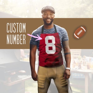 49ers BBQ Apron: Personalized Football Jersey Number, Super Bowl Gift