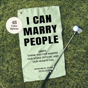 Custom Golf Towel Officiant Gift – Personalized Pastor, Minister, Ordained Wedding Proposal, Thank You Towel for Golf Lover