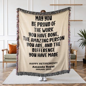 Personalized Retirement Woven Throw with Name, 100% Cotton, Custom Retirement Blanket Gift for Women Coworker, Retirement Party Gift