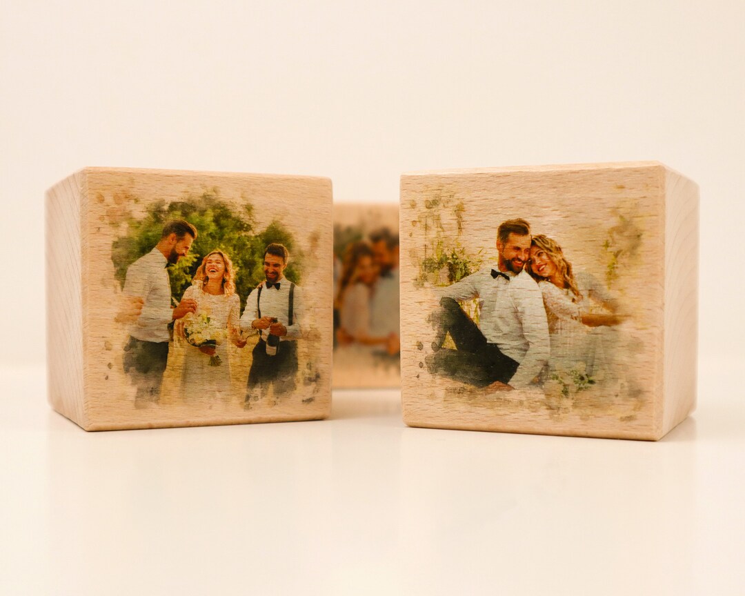 Custom Photo on Wooden Photo Cube Wood Anniversary Gift for Etsy
