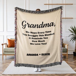 Gift for Grandma, Mother&#39;s Day Present from Kids, Grandma Custom Woven Throw, Unique Thoughtful Meaningful Birthday, Personalized Custom