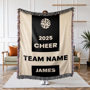 Personalized Cheer Woven Throw with Name, 100% Cotton, Custom Cheerleader Blanket, Personalized Cheerleading Gift For Cheer, Senior Gift