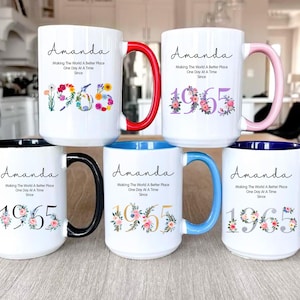 Personalized 60th Birthday Mug, Custom 60th Birthday Gift For Her, 60th Birthday Gift For Women, 1965 Floral Birthday Gift, Custom Name 60th